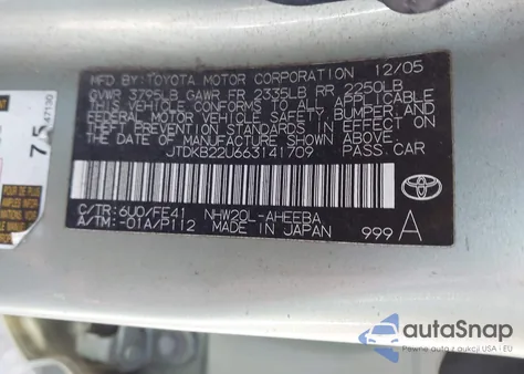 2006 Toyota Prius z USA, uszkodzony, nr VIN JTDKB22U663141709
